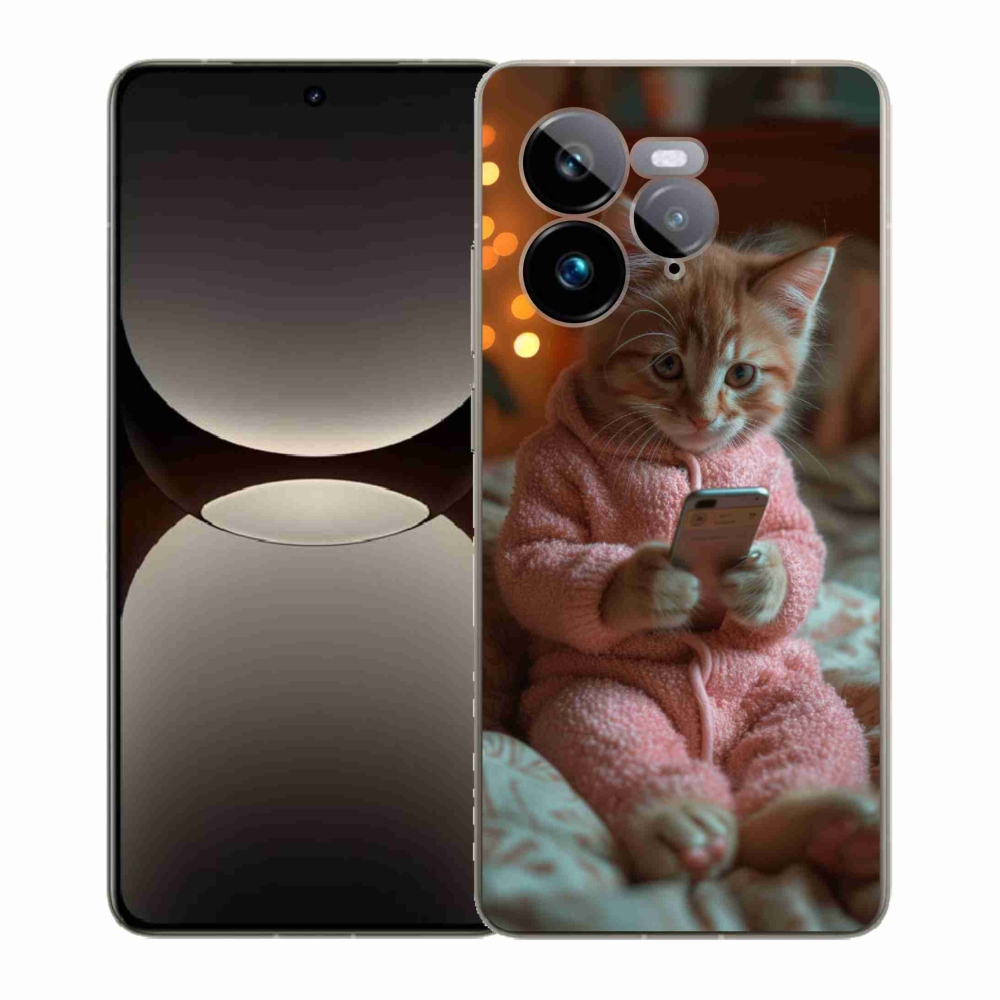 Gelový kryt mmCase na Realme GT 7 Pro 5G - kotě s mobilem