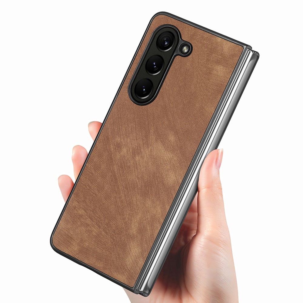 Vintage plastové pouzdro na Samsung Galaxy Z Fold5 5G - hnědé