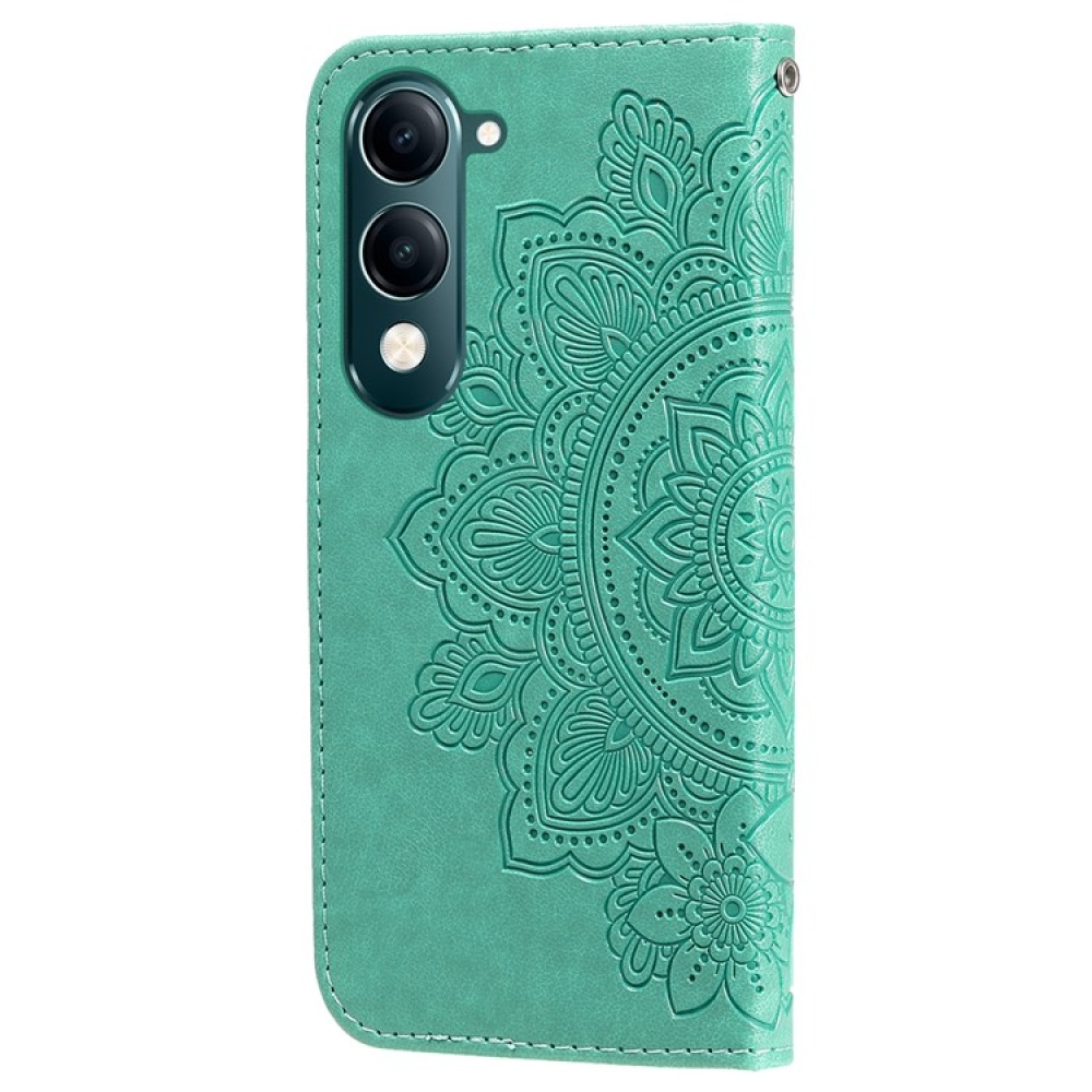 Floral knížkové pouzdro na Vivo Y29s 5G - modrozelené