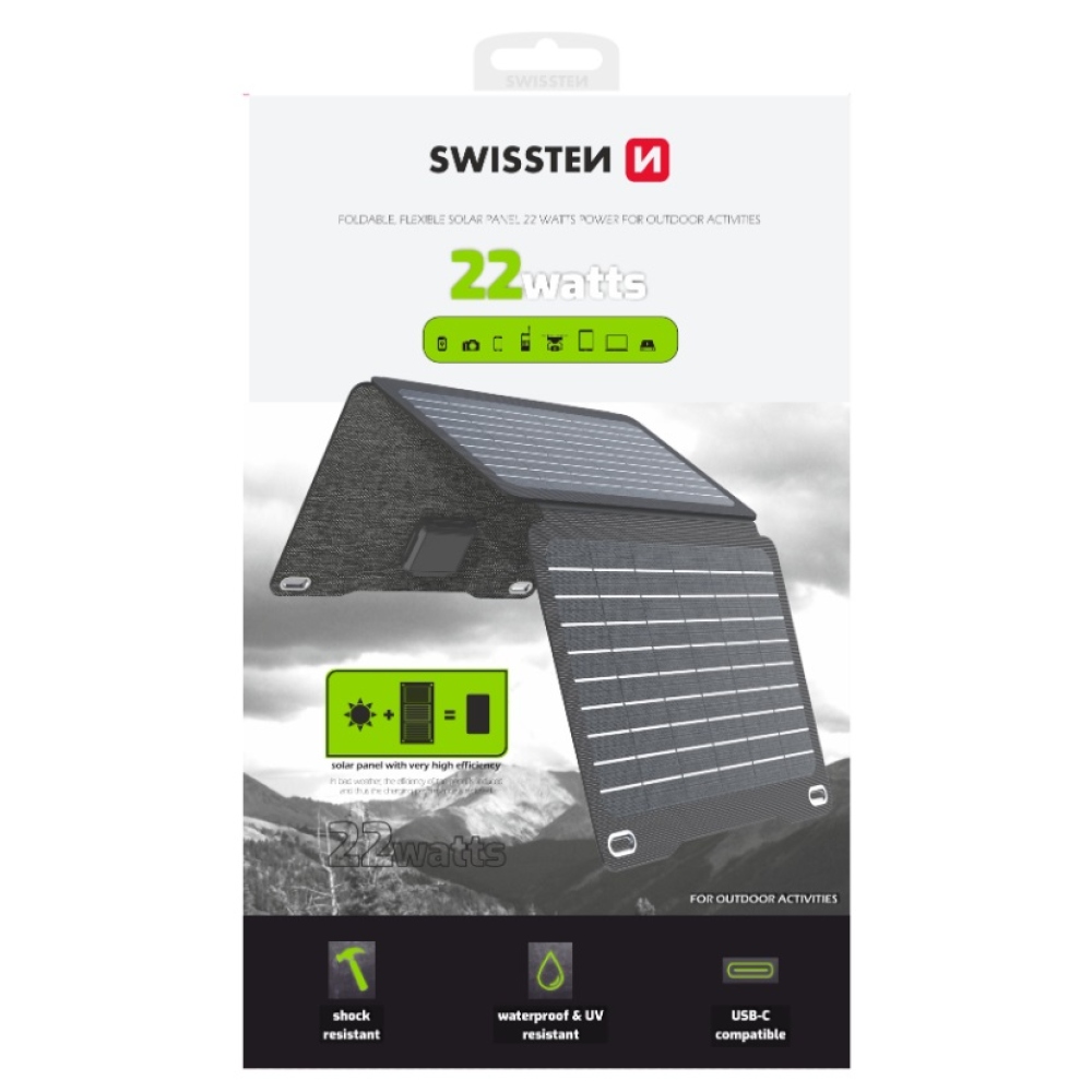 Swissten skládací solární panel 22W