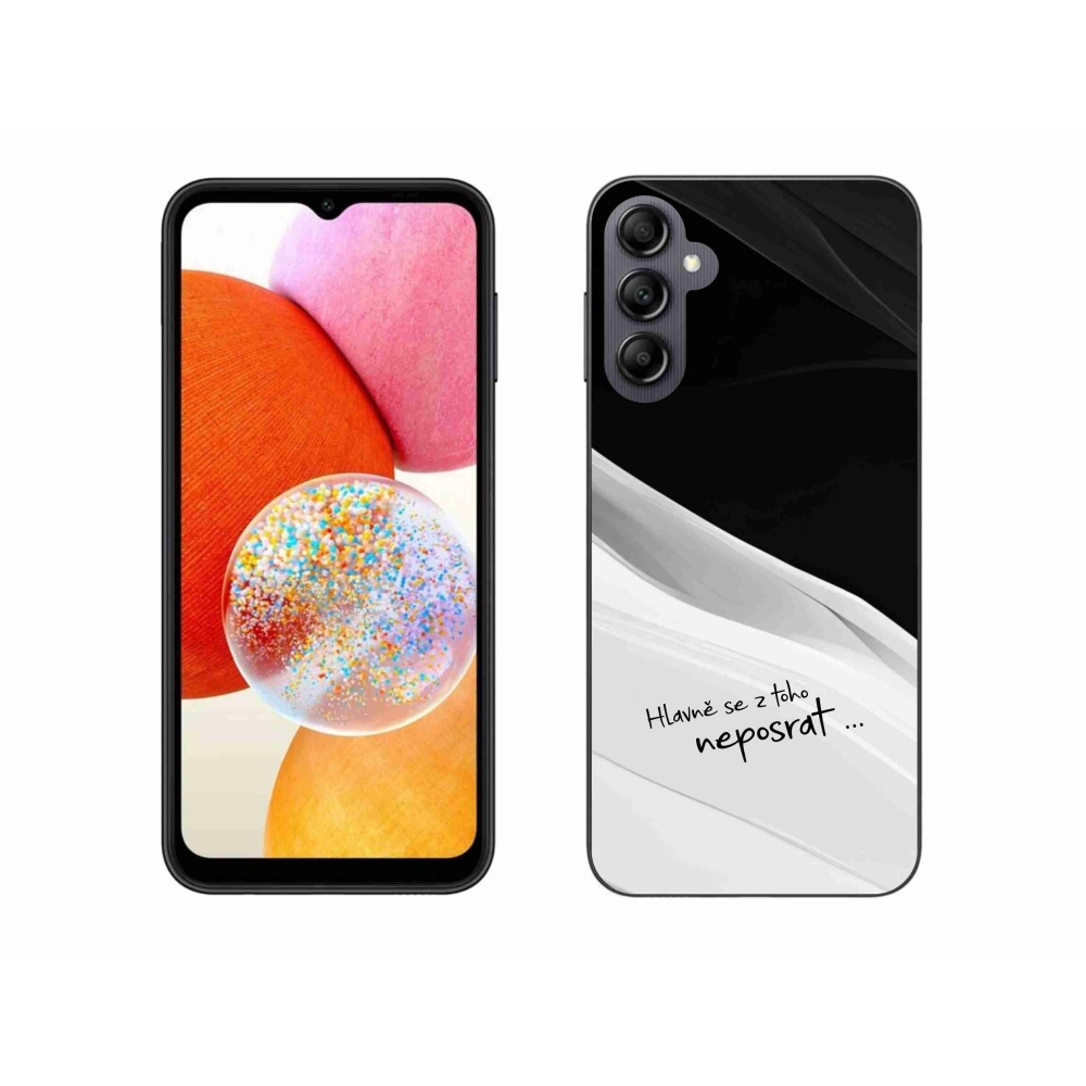 Gelový kryt mmCase na Samsung Galaxy A14 4G/5G - vtipný text 13 bíločerné pozadí