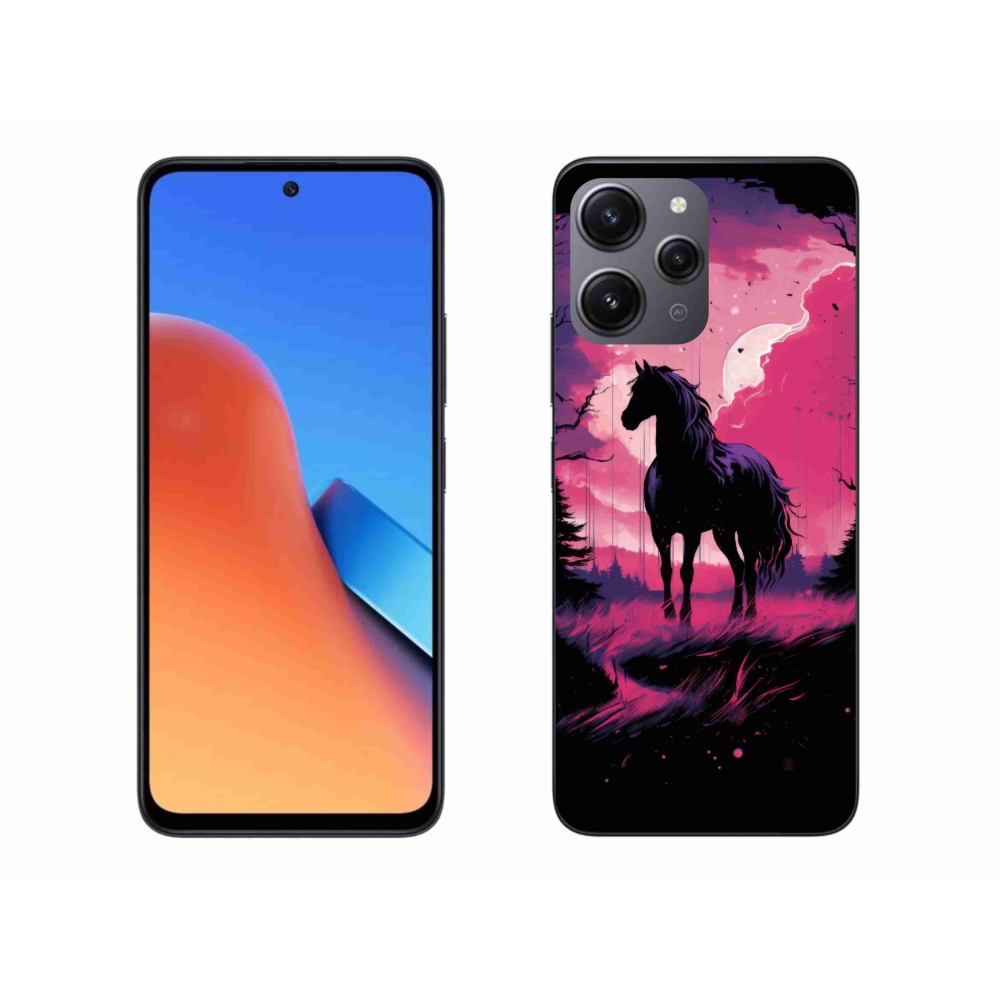 Gelový kryt mmCase na Xiaomi Redmi 12 - černý kreslený kůň 1