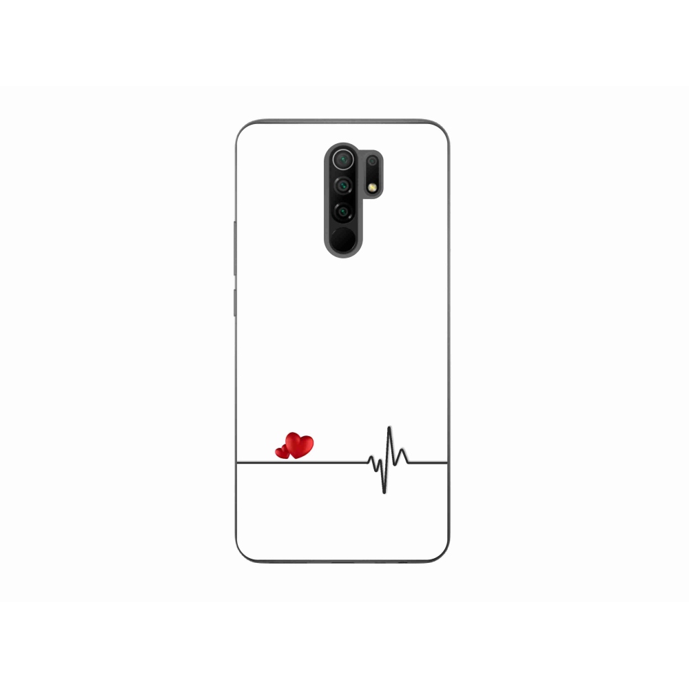 Gelový kryt mmCase na Xiaomi Redmi 9 - srdce a tep bílé pozadí