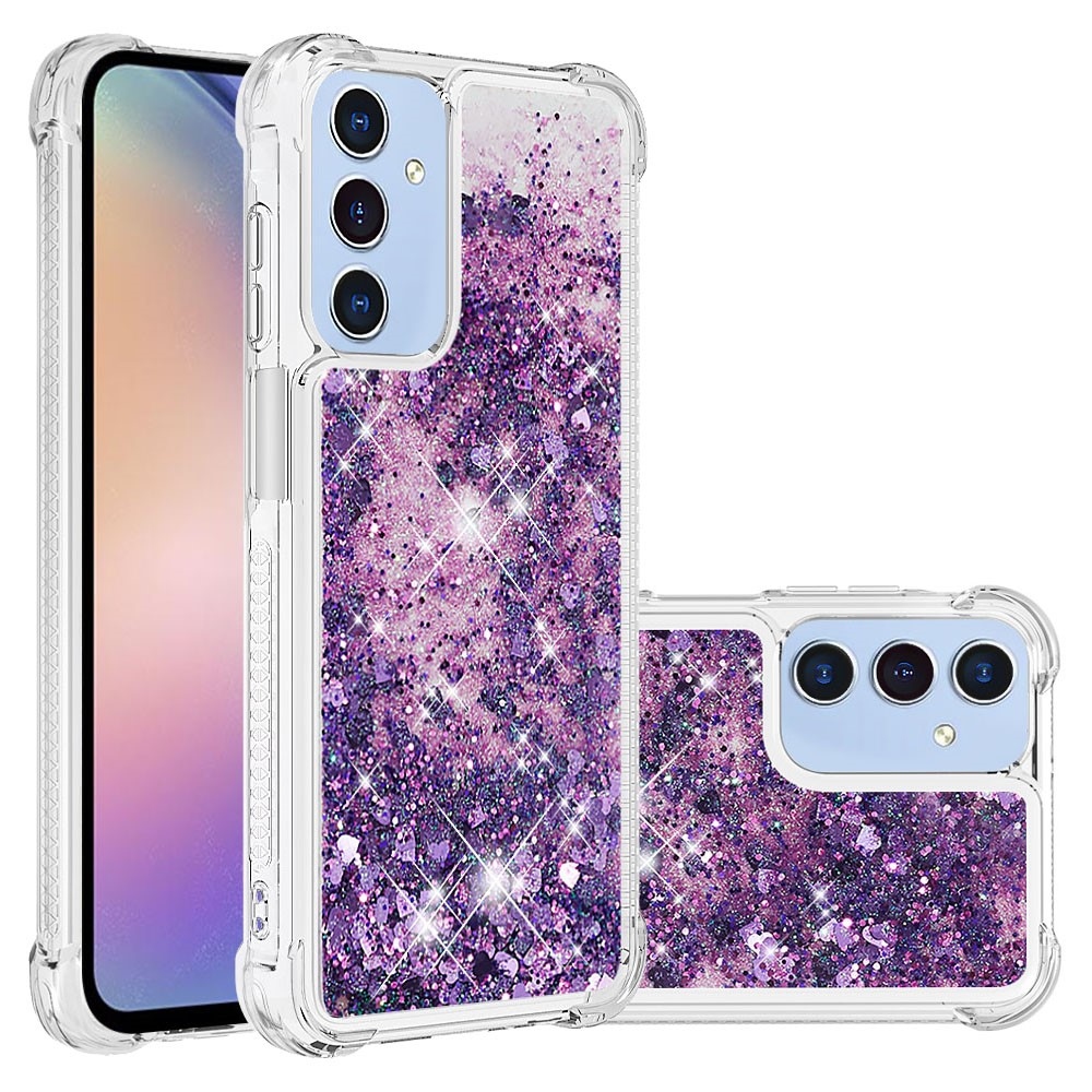 Glitter přesýpací gelový obal na Samsung Galaxy A26 5G - tmavěfialový/srdíčka