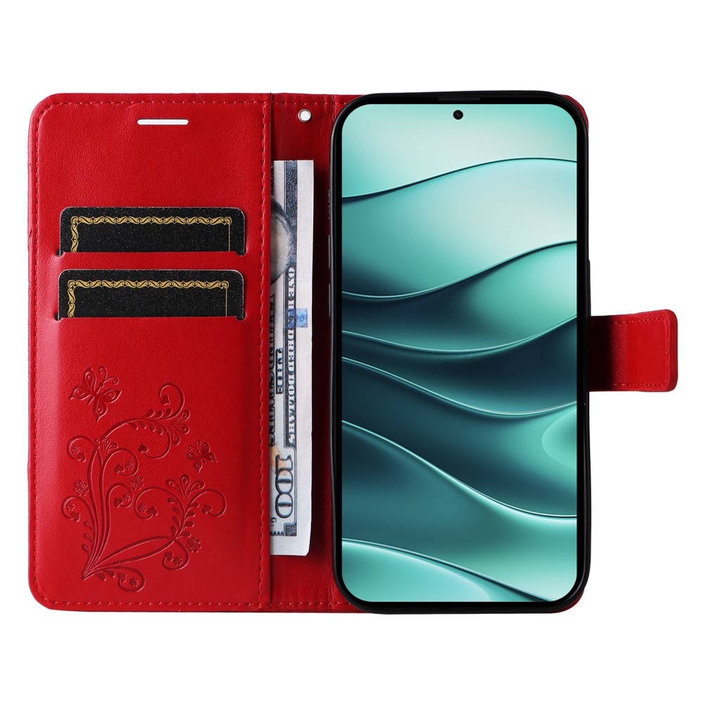 Big Butterfly knížkové pouzdro na Xiaomi Redmi Note 14 5G - červené