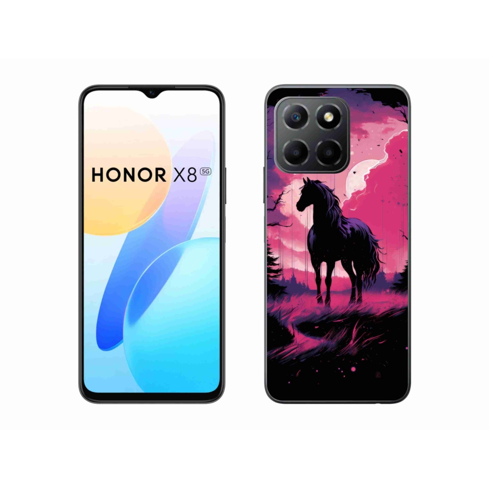 Gelový kryt mmCase na Honor X8 5G - černý kreslený kůň 1