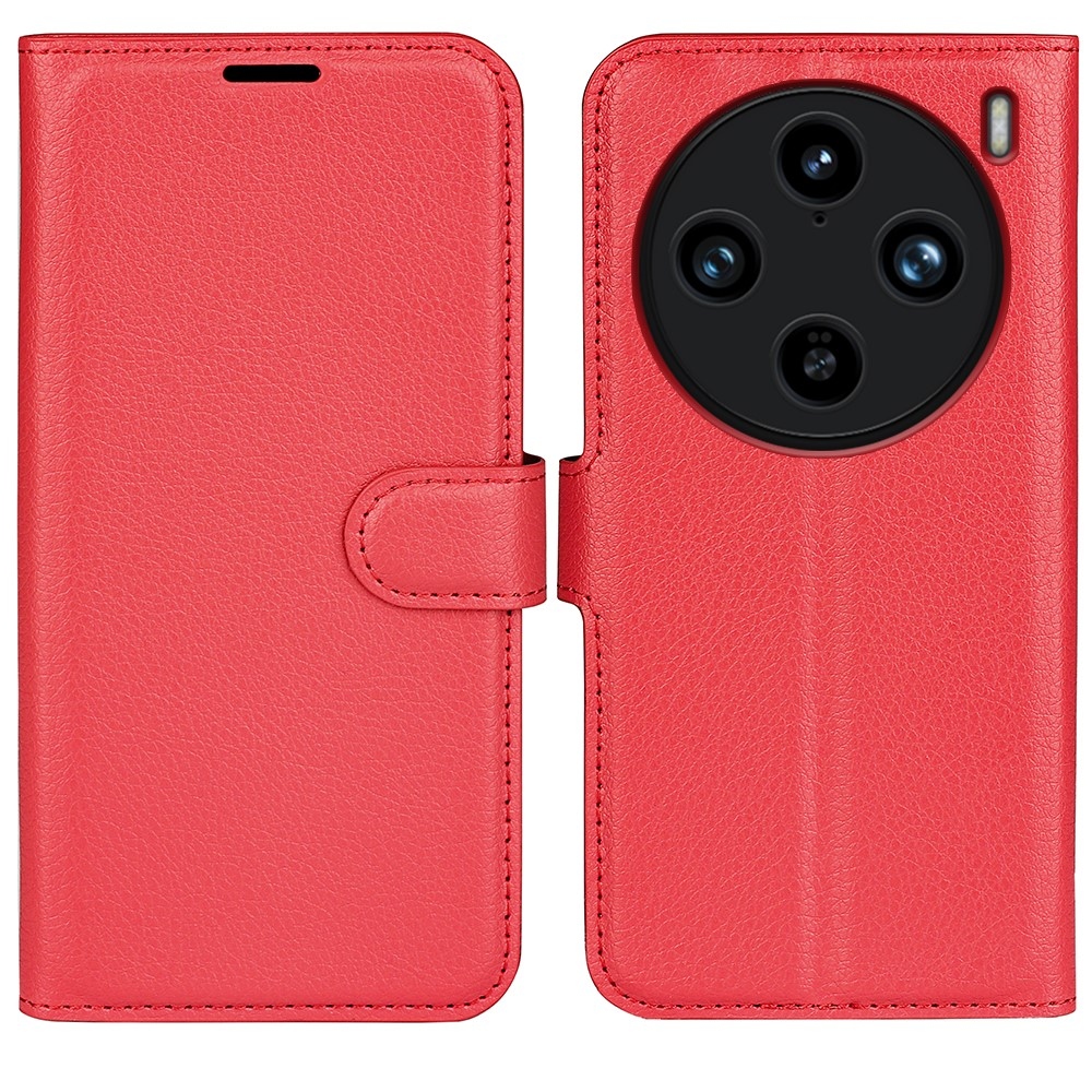 Litchi knížkové pouzdro na Vivo X100 Pro 5G - červené