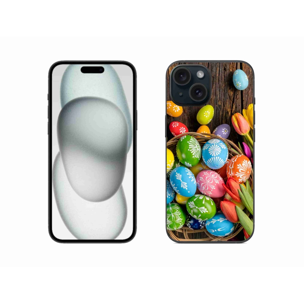 Gelový kryt mmCase na iPhone 15 - velikonoční vajíčka