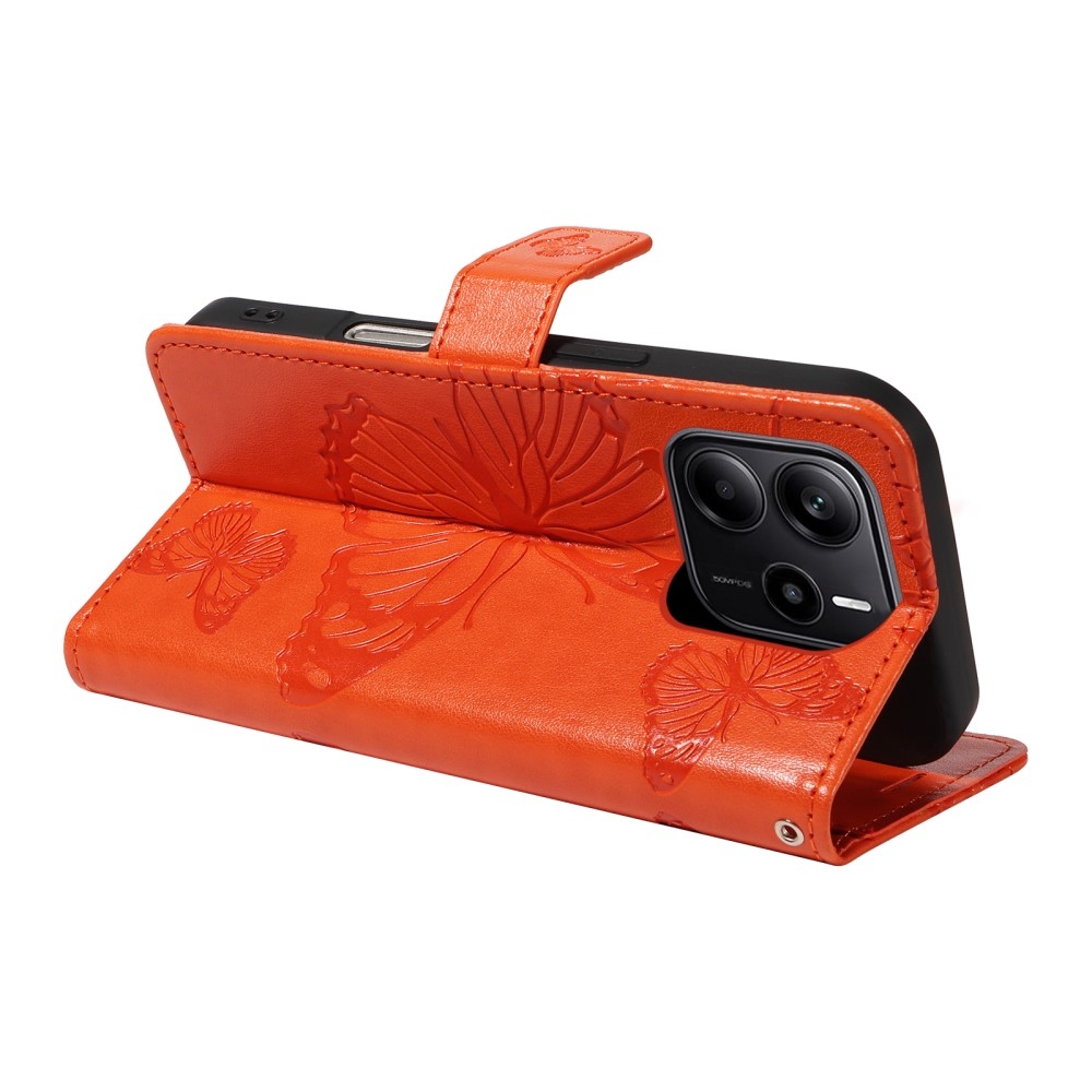 Big Butterfly knížkové pouzdro na Xiaomi Redmi Note 14 - oranžové
