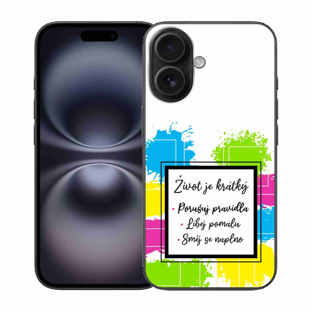 Gelový kryt mmCase na iPhone 16 - citát 5 bílé pozadí