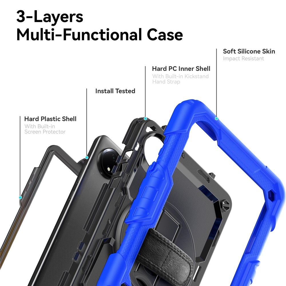 Strap odolný kryt s držákem na ruku a ramenním popruhem na Xiaomi Redmi Pad SE 8.7 - tmavěmodrý