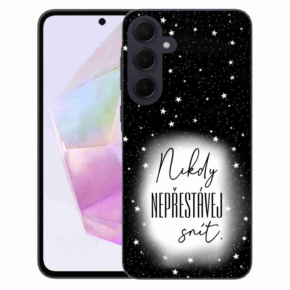 Gelový kryt mmCase na Samsung Galaxy A35 5G - citát 1 bíločerné pozadí