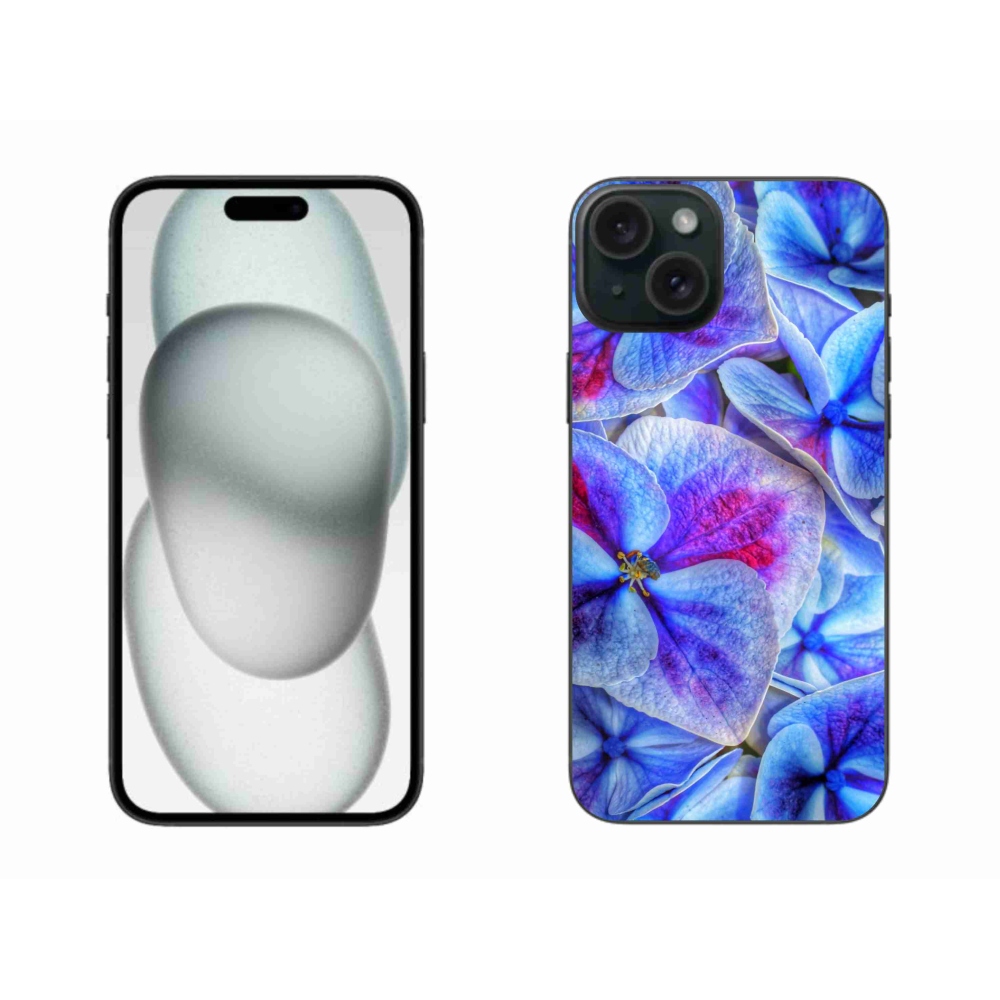 Gelový kryt mmCase na iPhone 15 Plus - modré květy 1