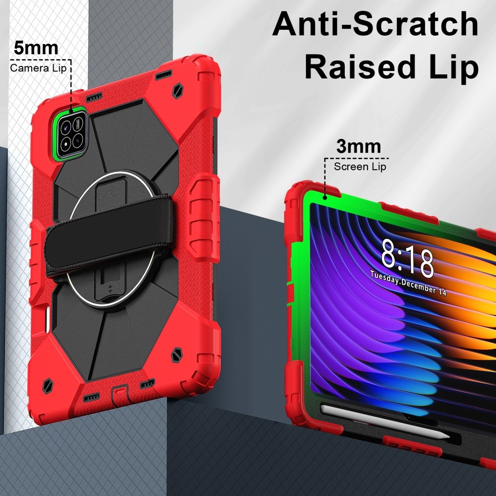 Strap odolný kryt s držákem na ruku a ramenním popruhem na Xiaomi Pad 7/7 Pro - červený/černý