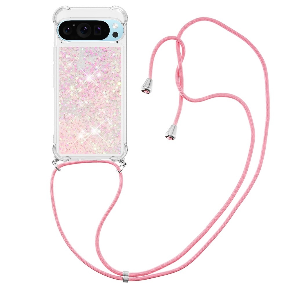 Glitters přesýpací gelový obal se šňůrkou na Google Pixel 10 Pro/Pixel 10 - růžový/hvězdičky