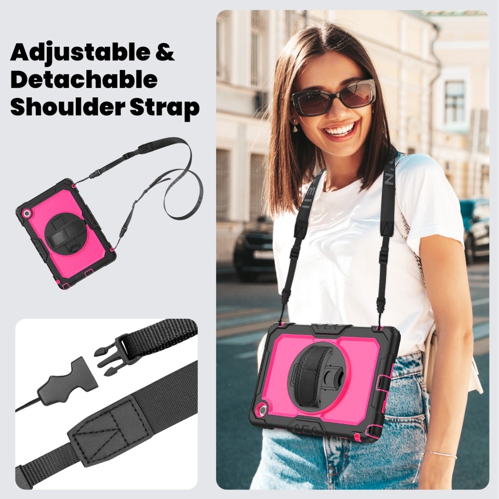 Strap odolný kryt s držákem na ruku a ramenním popruhem na Lenovo Tab 10.1 (2025) - černý/rose