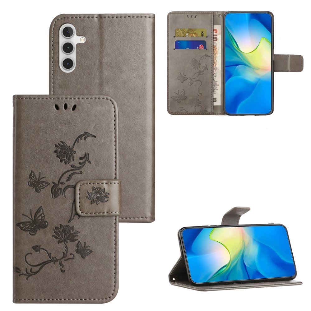 Flower knížkové pouzdro na Samsung Galaxy A25 5G - šedé