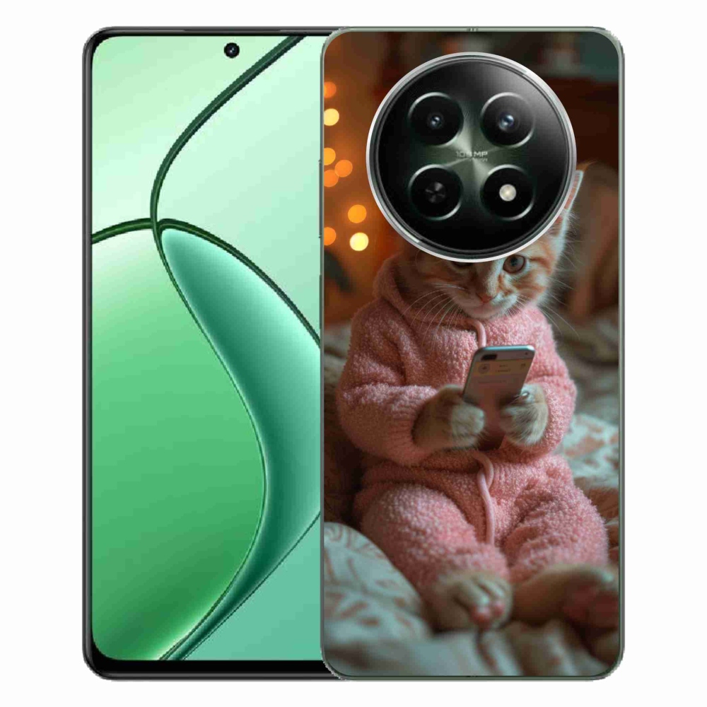 Gelový kryt mmCase na Realme 12 5G/12x 5G - kotě s mobilem