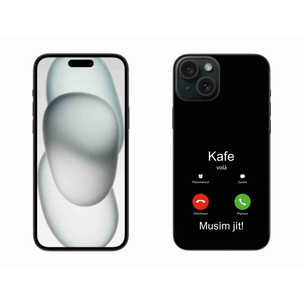 Gelový kryt mmCase na iPhone 15 Plus - kafe volá černé pozadí