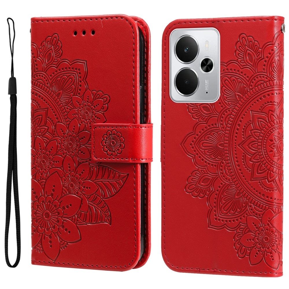 Floral knížkové pouzdro na Realme 14 5G - červené