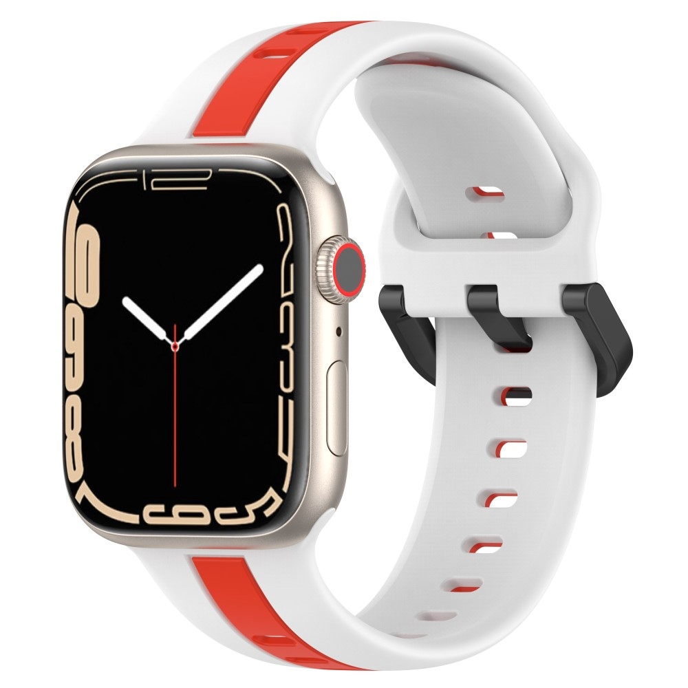 Strap silikonový řemínek na Apple Watch Ultra/Ultra 2 49mm/SE/SE 2022/2023 44mm/9/8/7 45mm/6/5/4 44mm/3/2/1 42 mm - bílý/červený