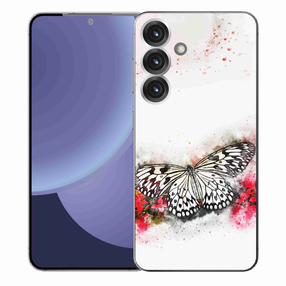 Gelový kryt mmCase na Samsung Galaxy S25+ - černobílý motýl