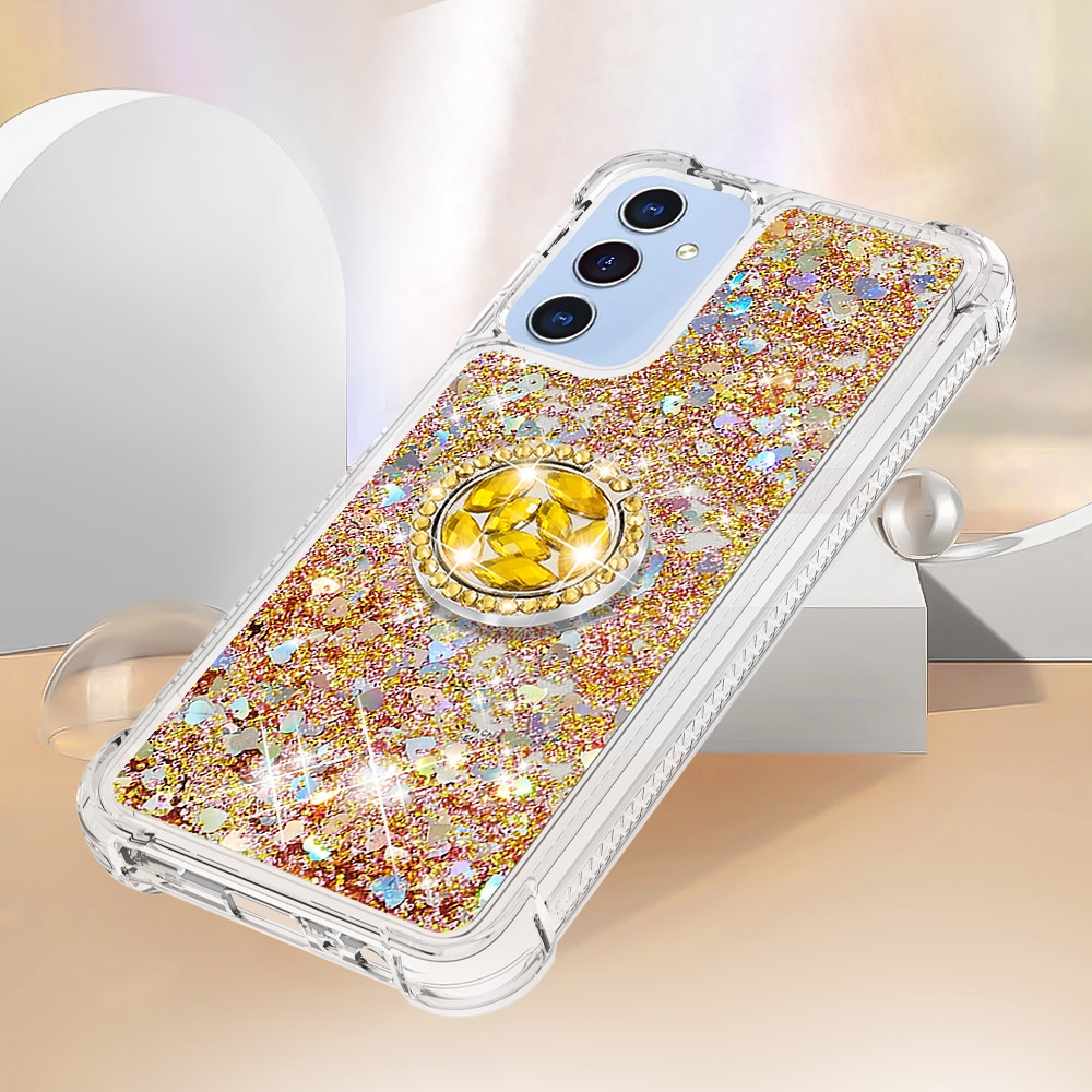 Glitt přesýpací gelový obal s kroužkem na prst na Samsung Galaxy A17 5G - zlatý/srdíčka