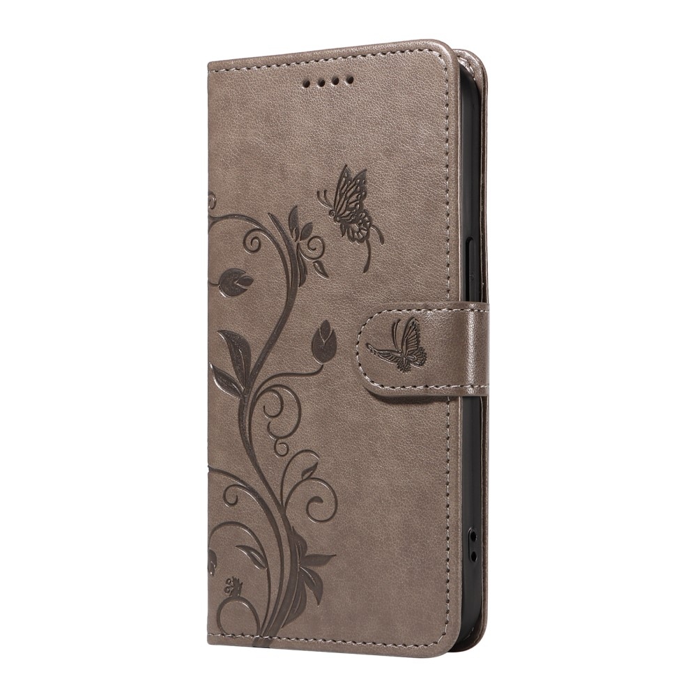 Flowery knížkové pouzdro na Samsung Galaxy A06 4G - šedé
