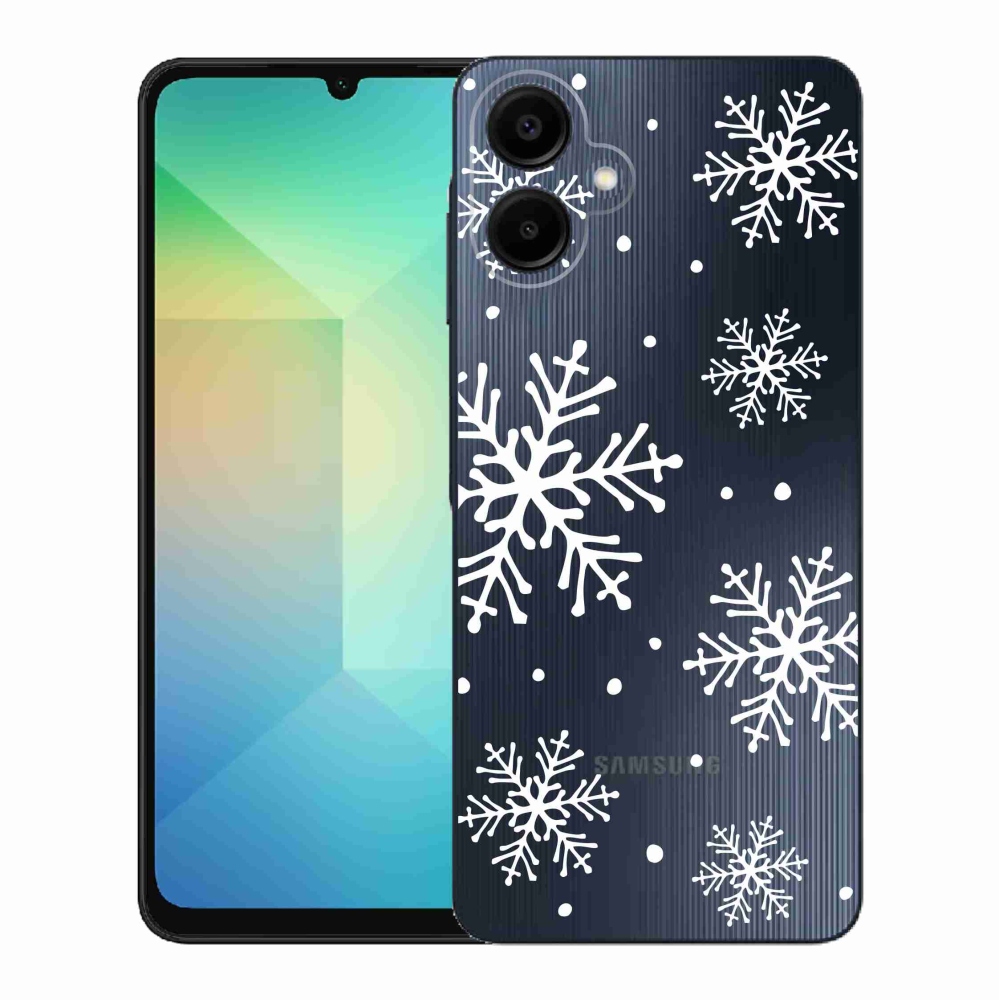 Gelový kryt mmCase na Samsung Galaxy A06 4G - bílé vločky na průhledném pozadí