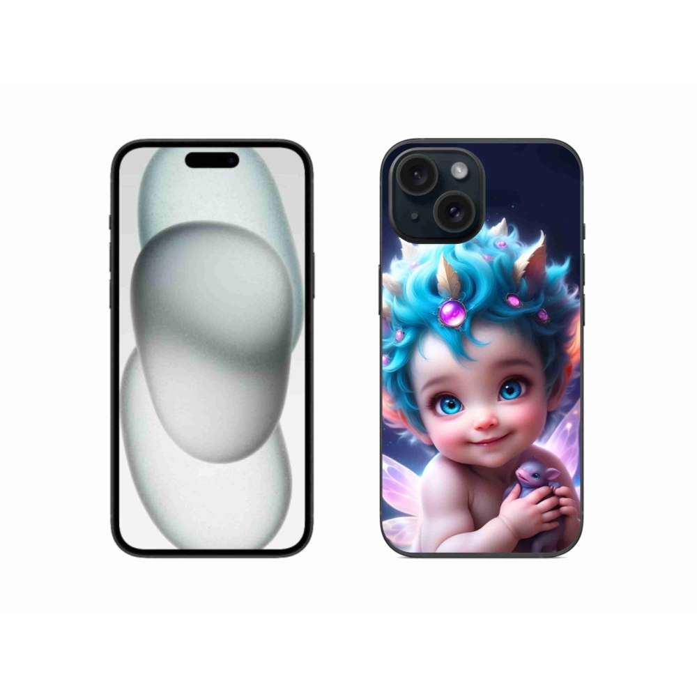 Gelový kryt mmCase na iPhone 15 - dítě s motýlími křídly