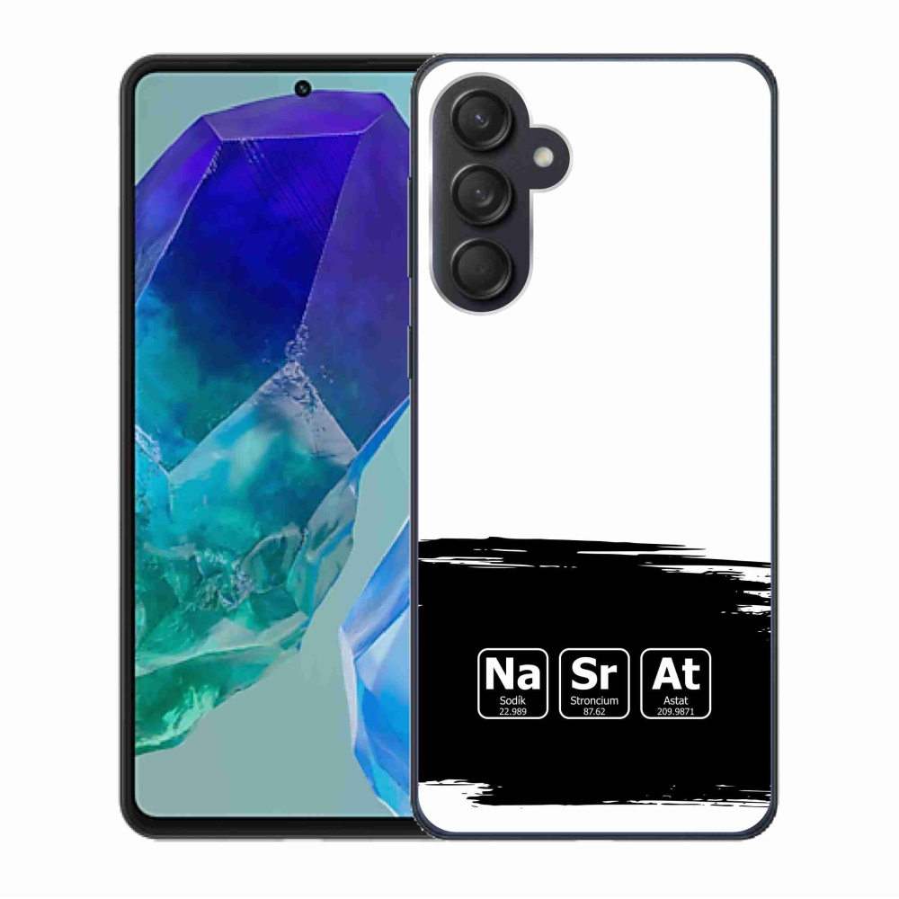Gelový kryt mmCase na Samsung Galaxy M55 5G - chemické prvky černobílé pozadí
