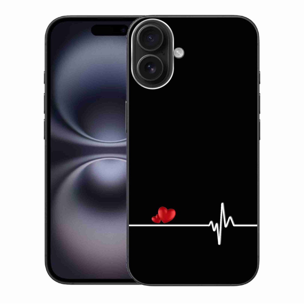 Gelový kryt mmCase na iPhone 16 Plus - srdce a tep černé pozadí