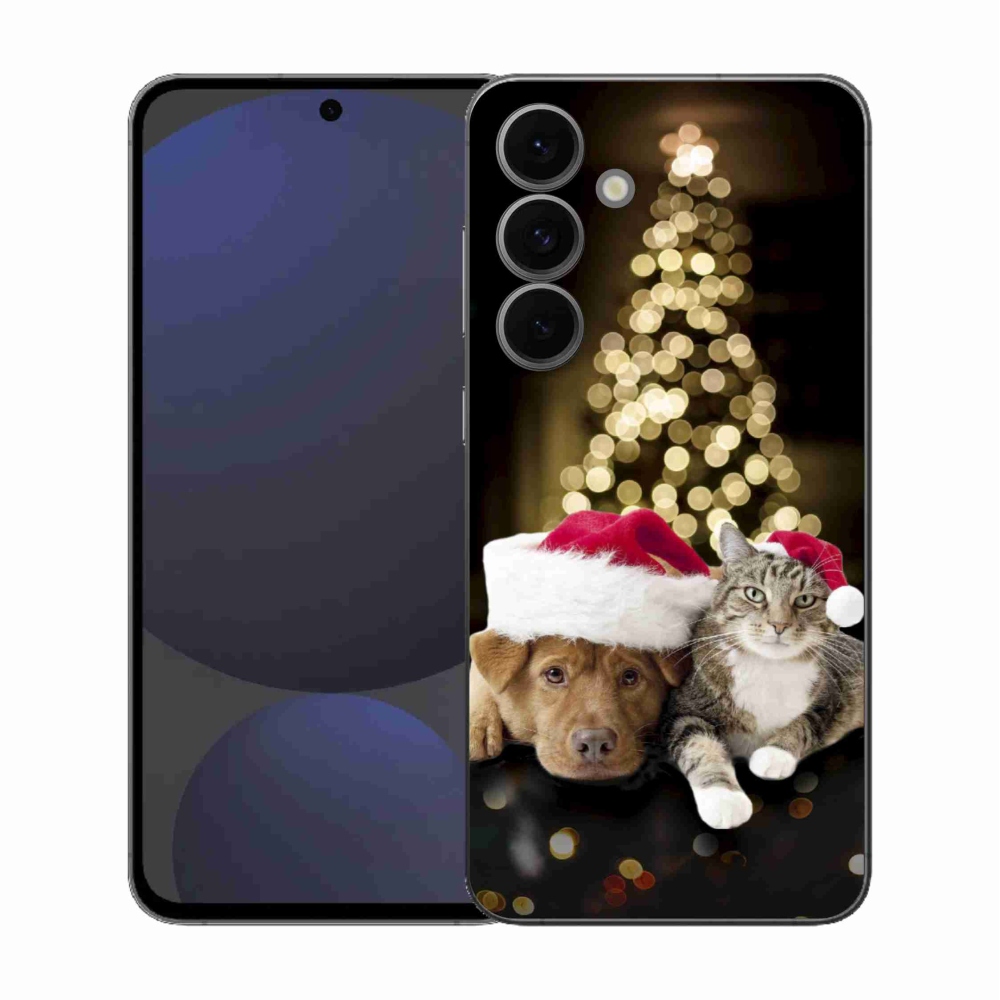 Gelový kryt mmCase na Samsung Galaxy S25 FE - vánoční pes a kočka