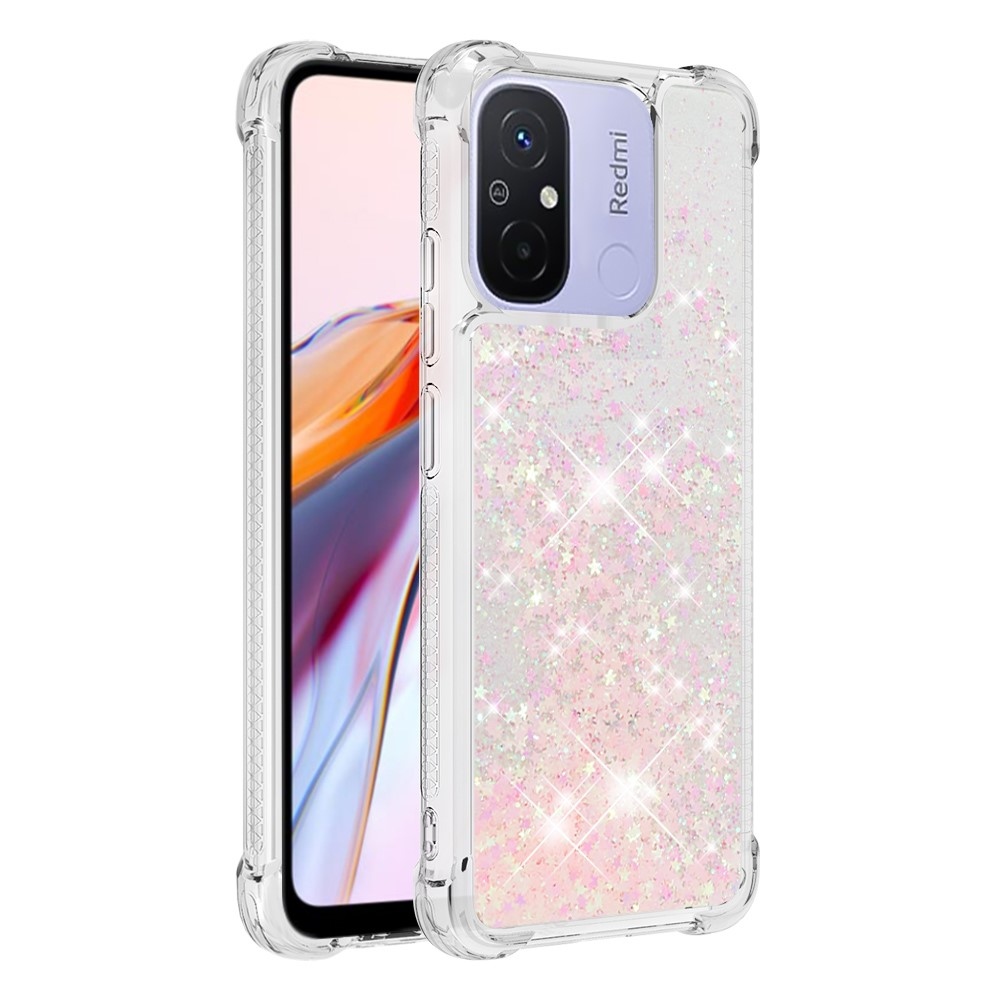Glitter přesýpací gelový obal na Xiaomi Redmi 12C - růžový/hvězdičky