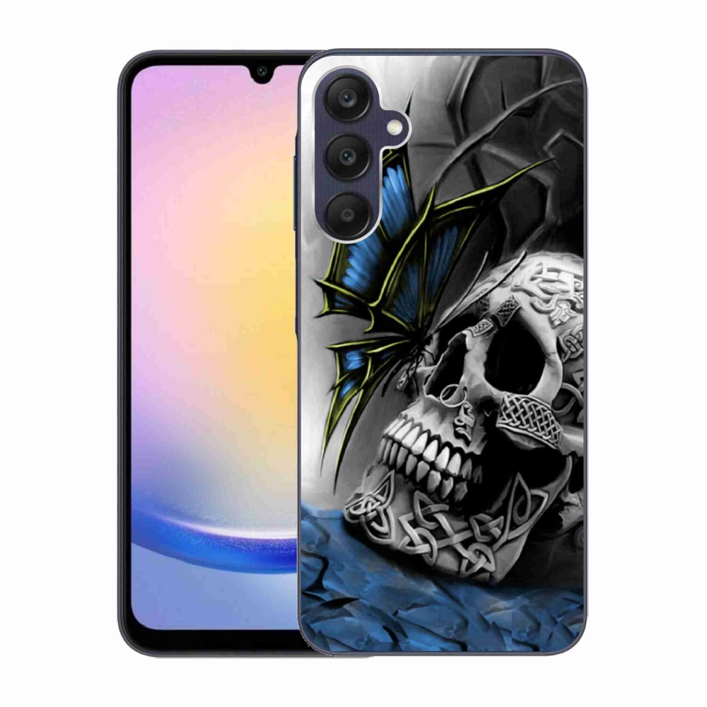 Gelový kryt mmCase na Samsung Galaxy A25 5G - motýl a lebka