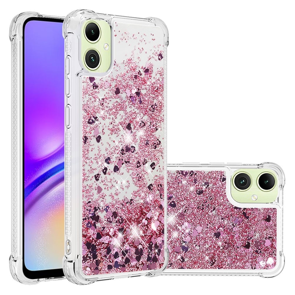 Glitter přesýpací gelový obal na Samsung Galaxy A06 4G - růžovozlatý/srdíčka