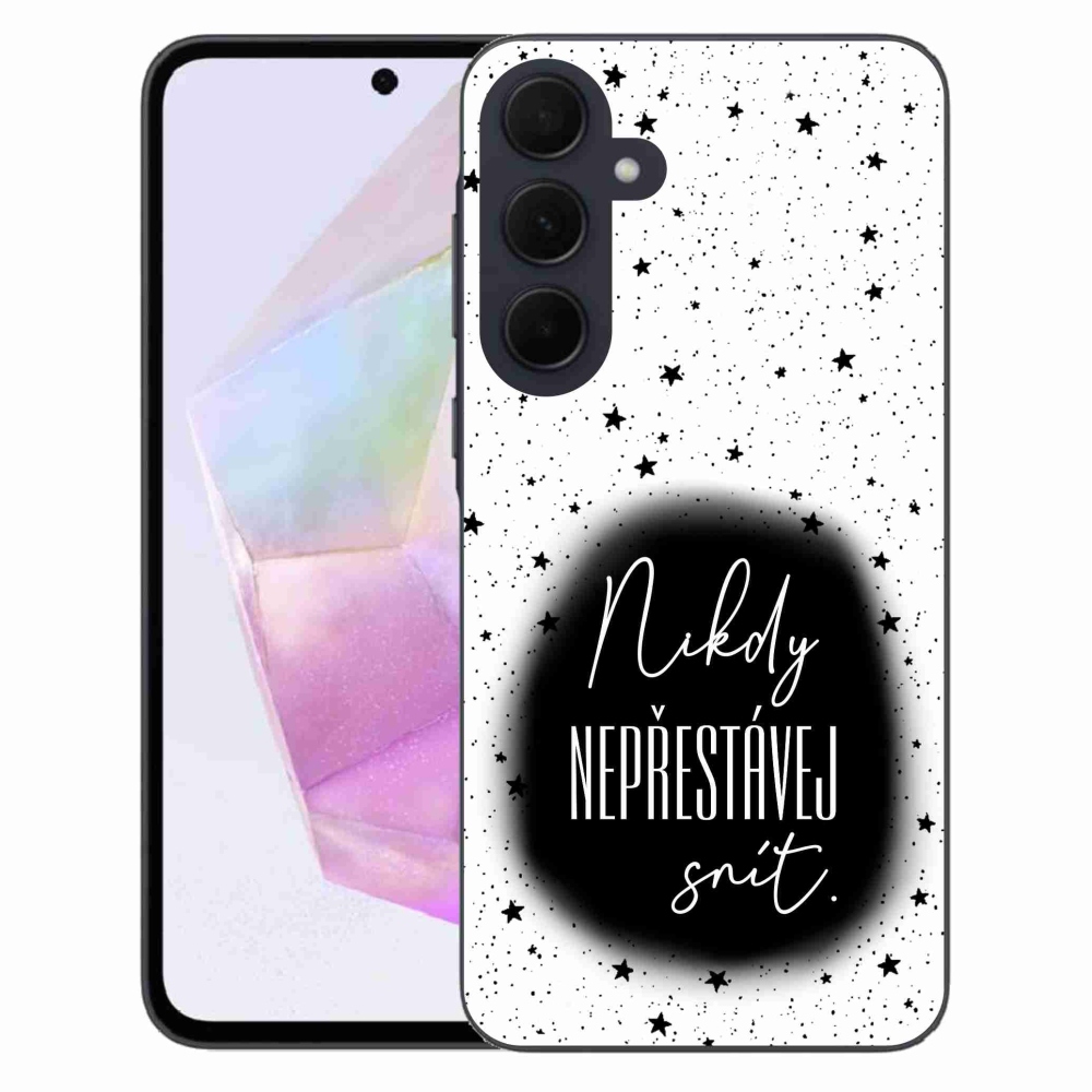 Gelový kryt mmCase na Samsung Galaxy A35 5G - citát 1 černobílé pozadí