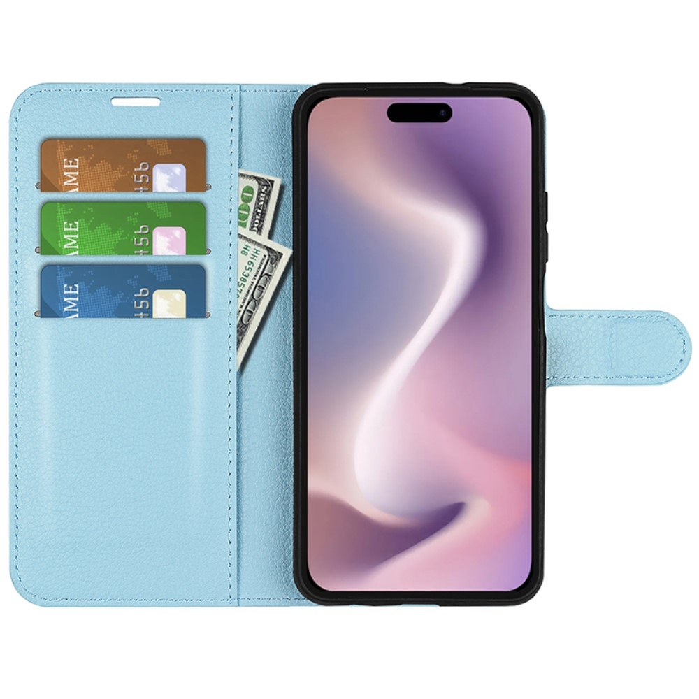 Litchi knížkové pouzdro na iPhone 16 Pro - modré
