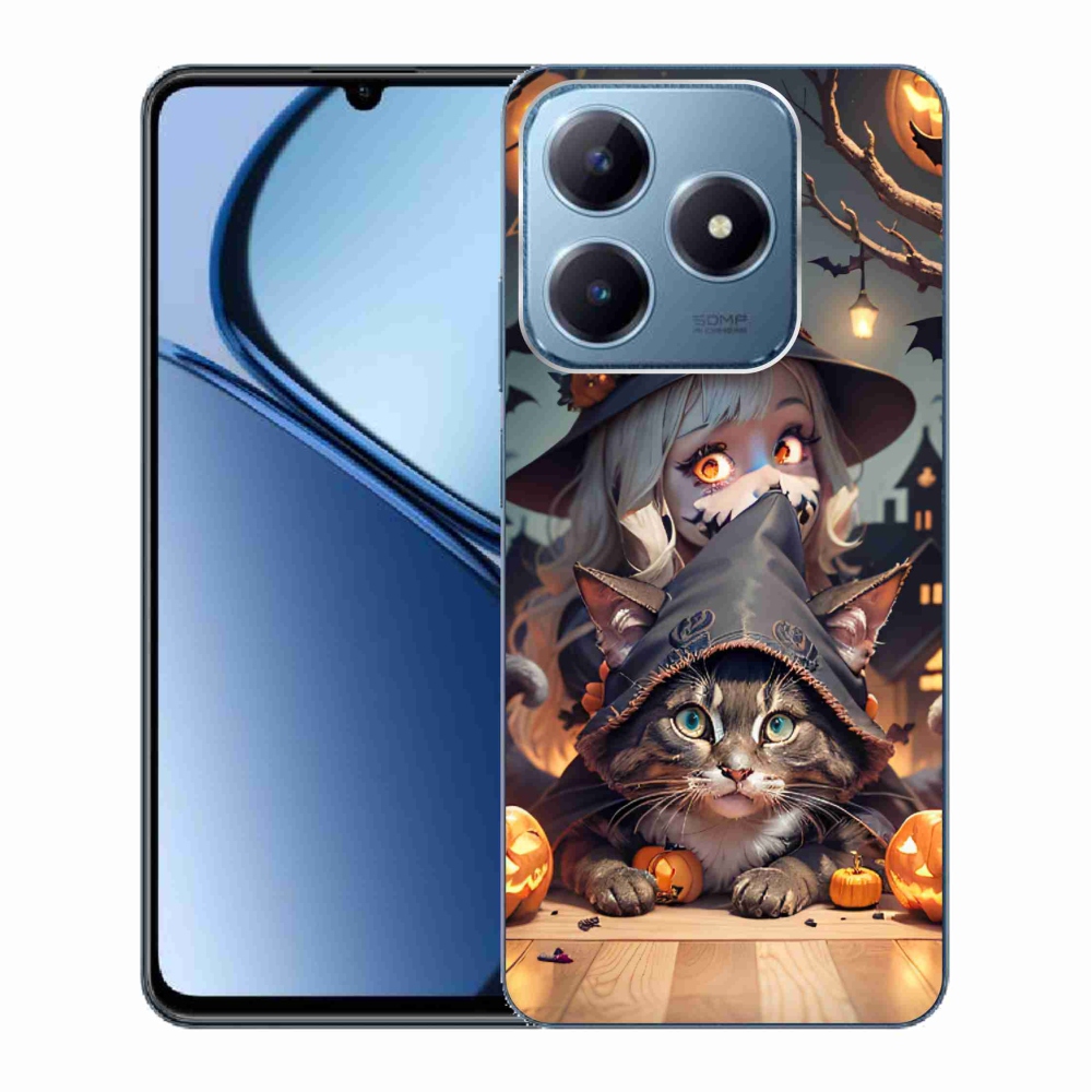 Gelový kryt mmCase na Realme C63 - čarodějnice s kočkou
