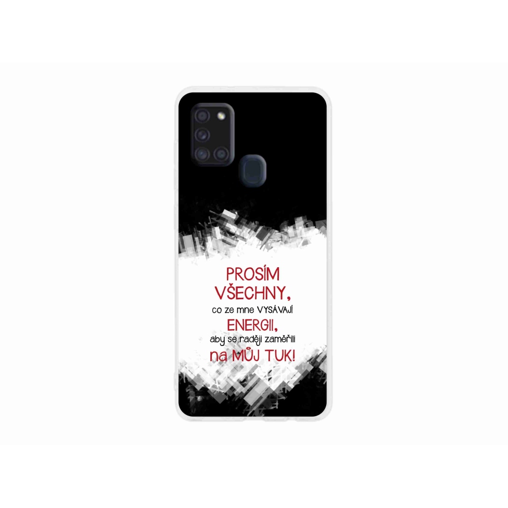 Gelový kryt mmCase na Samsung Galaxy A21s - vtipný text 1 červený