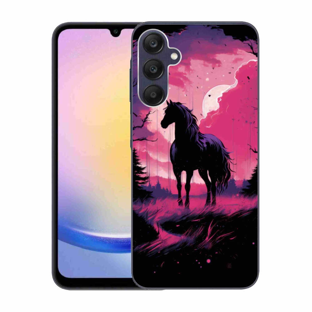 Gelový kryt mmCase na Samsung Galaxy A25 5G - černý kreslený kůň 1