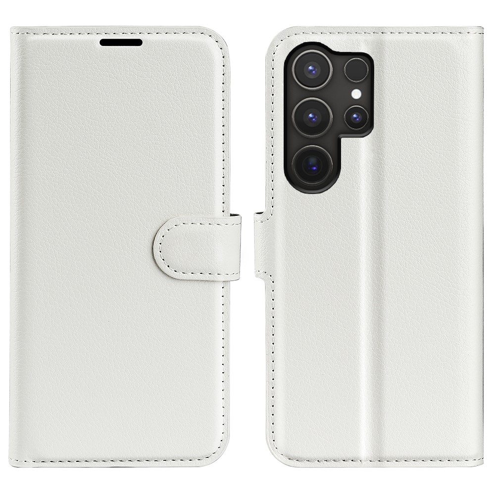 Litchi knížkové pouzdro na Samsung Galaxy S25 Ultra - bílé