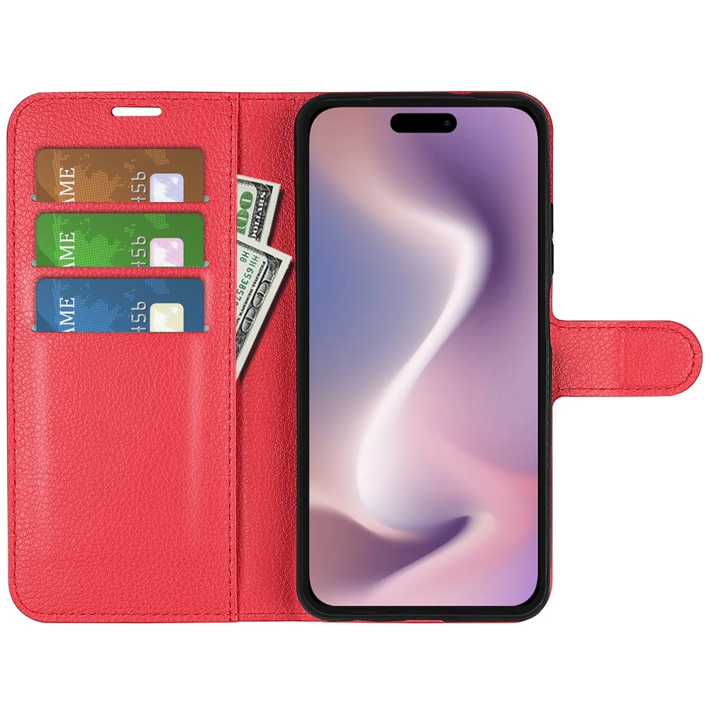 Litchi knížkové pouzdro na iPhone 16 Pro - červené