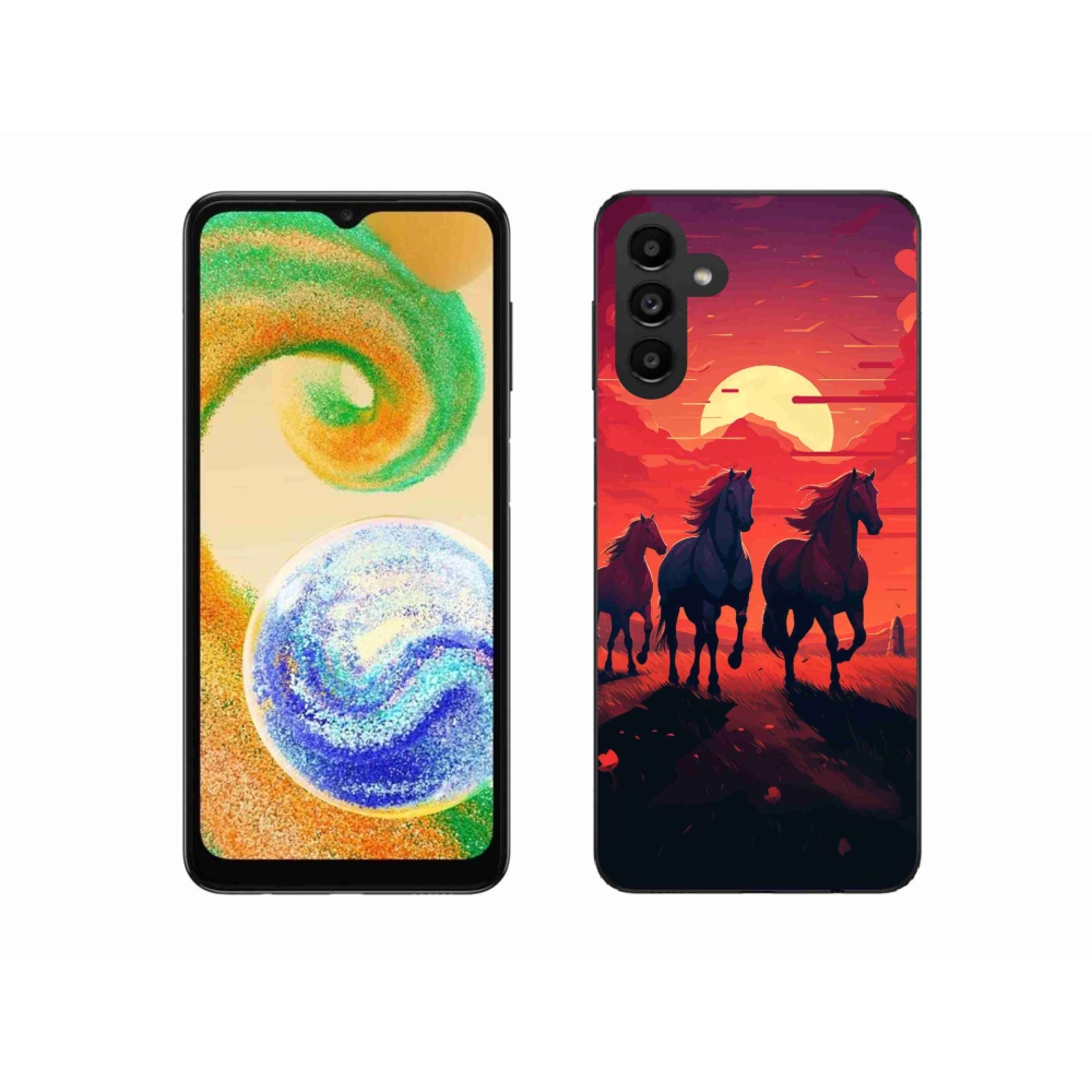 Gelový kryt mmCase na Samsung Galaxy A04s (164.7x76.7x9.1mm) - koně a západ slunce