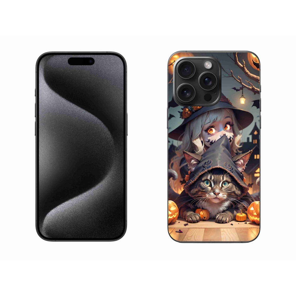 Gelový kryt mmCase na iPhone 15 Pro Max - čarodějnice s kočkou