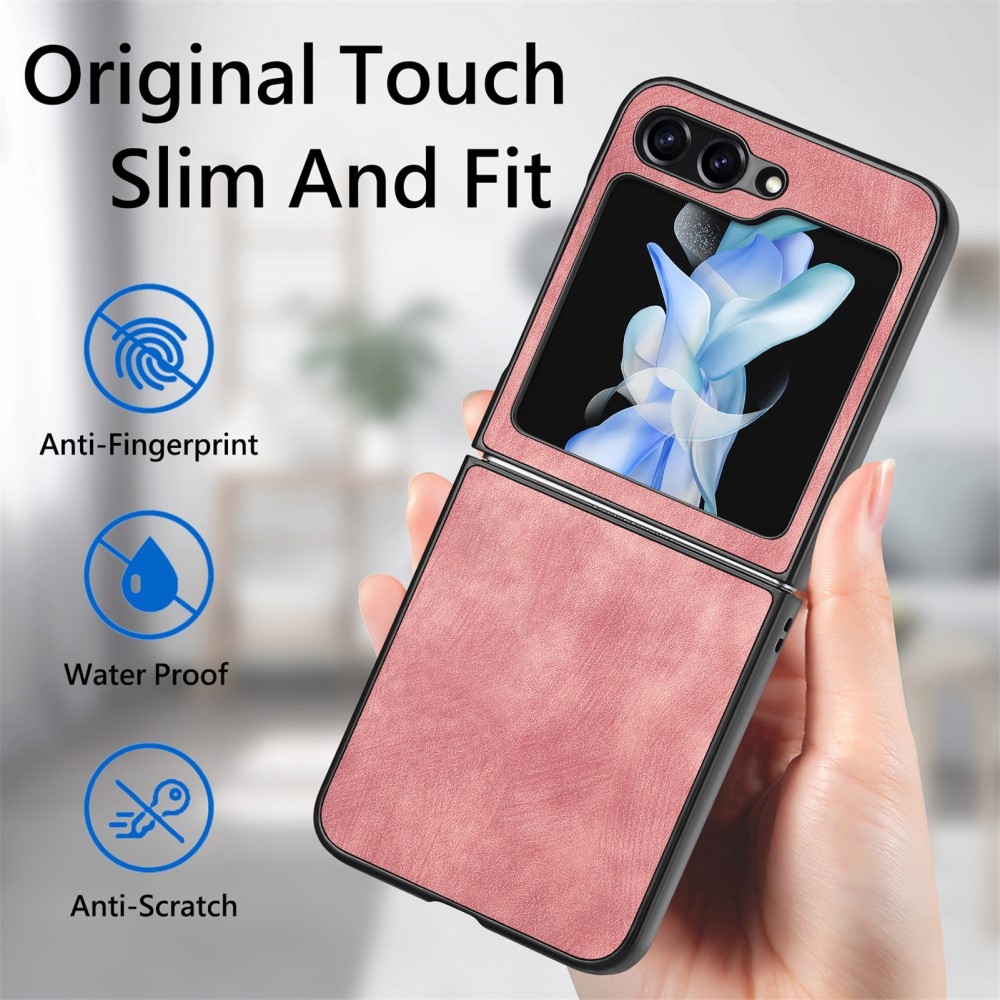 Vintage plastový kryt s umělou kůží na Samsung Galaxy Z Flip6 5G - růžový