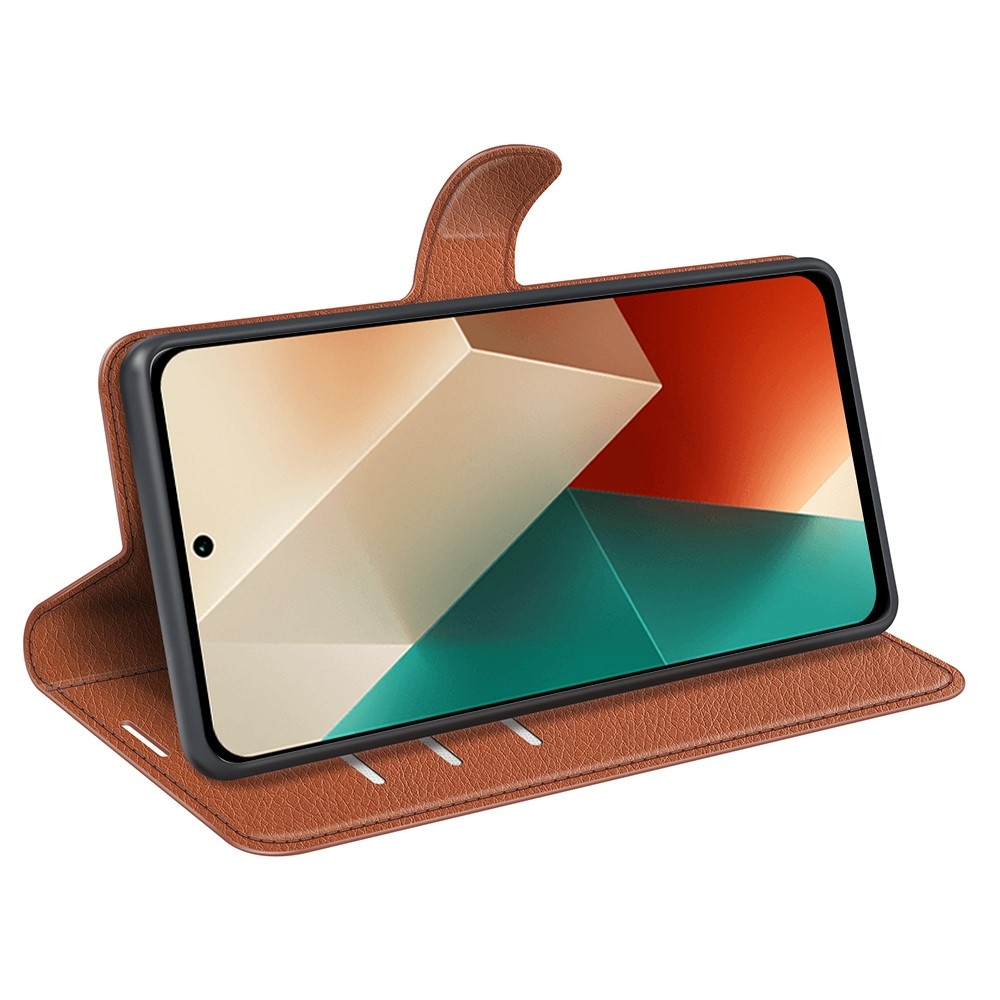 Litchi knížkové pouzdro na Xiaomi Redmi Note 13 5G - hnědé