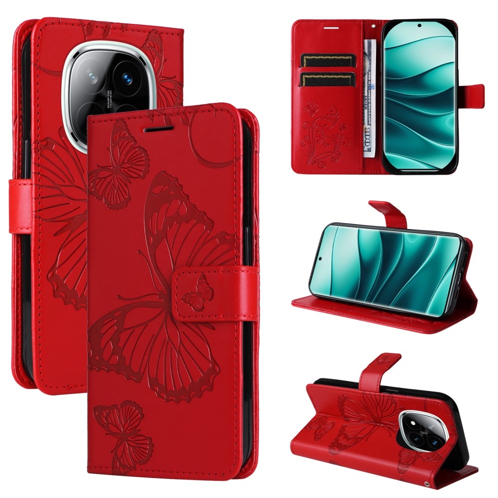 Big Butterfly knížkové pouzdro na Xiaomi Redmi Note 14 Pro 5G/Poco X7 5G/Note 14 Pro+ 5G - červené