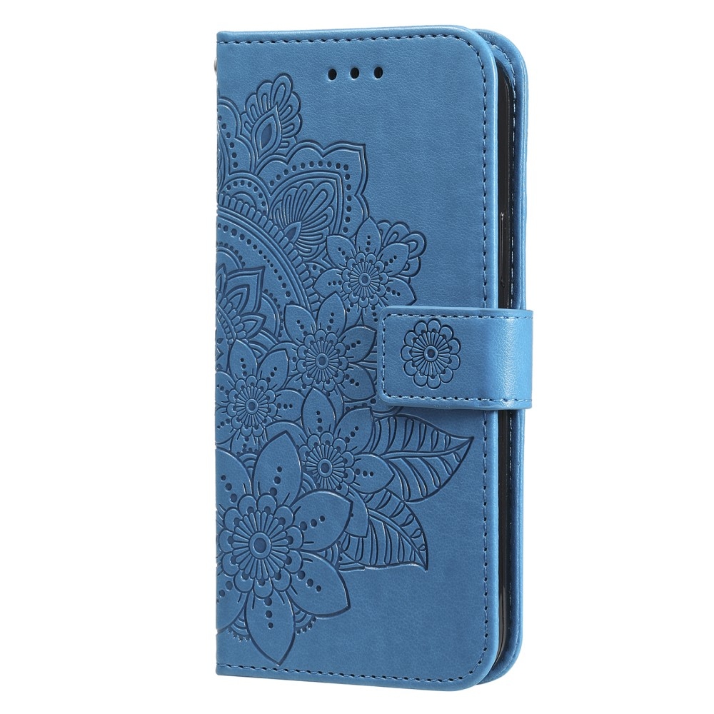Floral knížkové pouzdro na Samsung Galaxy S25+ - modré