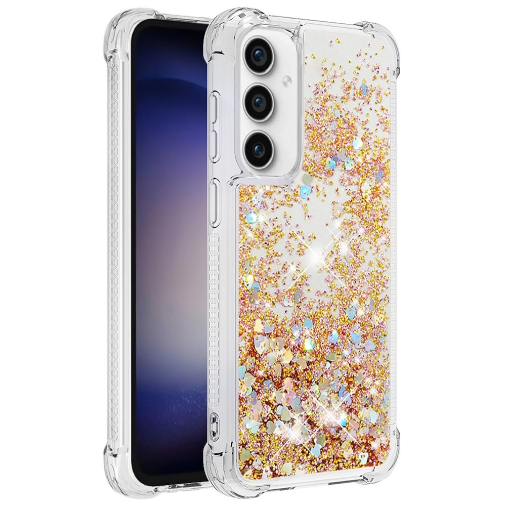 Glitter gelový přesýpací obal na Samsung Galaxy S23 FE - zlatý/srdíčka